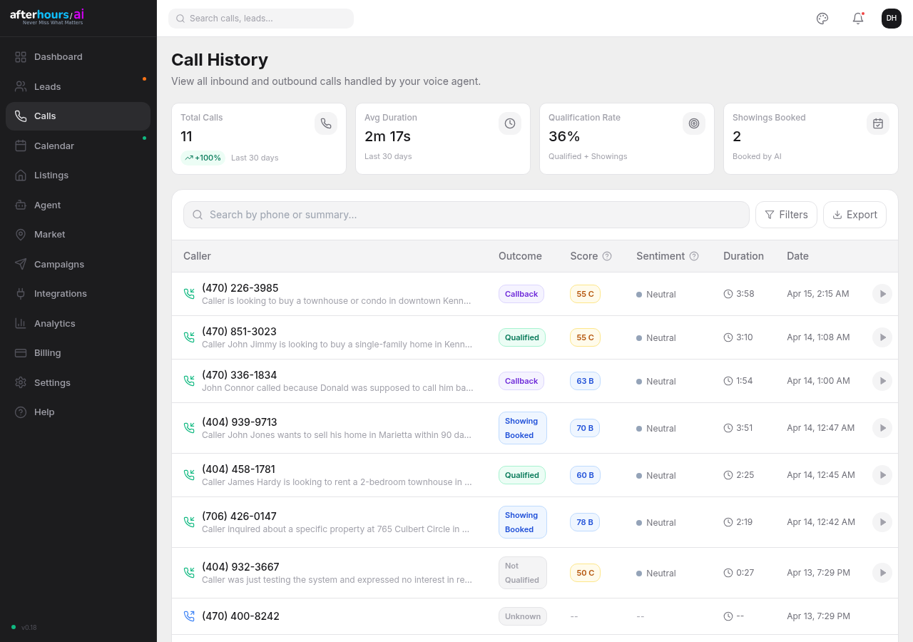 Call History view